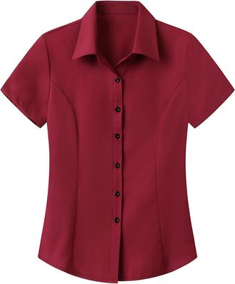 Generic Womens Ladies Short Sleeve Blouse Easy Care Non-Iron Workwear T-Shirts Stretch Smart Casual Business Office Work Oxford Shirts Slim Fit Open Neck Reve