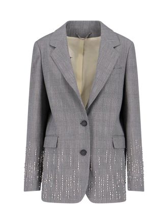 Golden Goose Gray Prince of Wales Wool Crystal Blazer