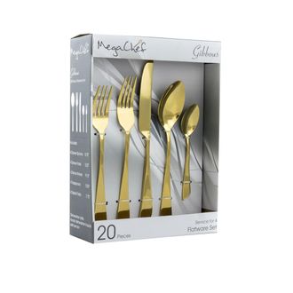 MegaChef Gibbous 20 Piece Flatware Utensil Set, Stainless Steel Silverware Metal Service for 4