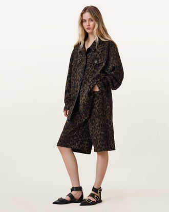 AllSaints Louie Leopard Print Long Shorts