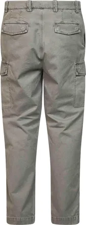Brunello Cucinelli Mens Cargo Trousers Peached Cotton Gabardine Washed Green