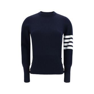 Thom Browne Womens Fourbar Stripe Crew Neck Jumper - Dark Blue - Size EU 36 (Womens)