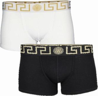Versace Mens VERSACE 2-Pack Greca Border Boxer Trunks, Black/White - Size: 32/30/31