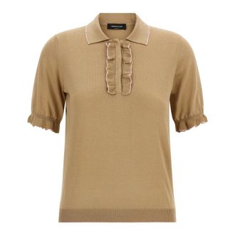Fabiana Filippi Ruffled Silk and Cotton Polo - female - Fabiana Filippi - Polo Shirts - Beige - S - Tops