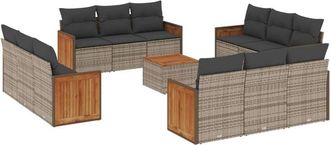 vidaXL Set Sof&aacute;s De Jard&iacute;n Con Cojines 13 Piezas Rat&aacute;n Sint&eacute;tico Gris Vidaxl
