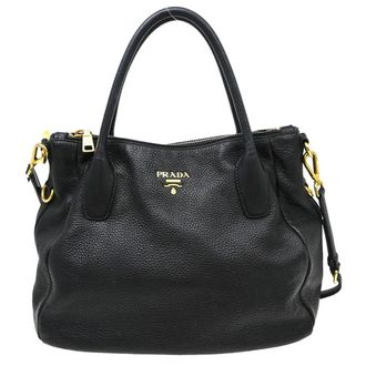Prada Vintage Leather Black Leather Handbag (Pre-Owned)