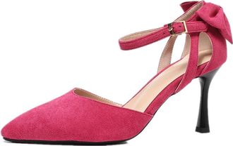 Generic Womens Stiletto High Heel Pumps Closed Pointed Toe Ankle Strap Buckle Bowknot Decor Comfort Wedding Evening Dress Shoes (5.5,Rose Red)