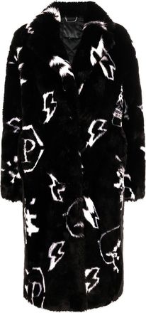 Philipp Plein monogram faux fur coat - women - Acrylic/Polyester - S - Black