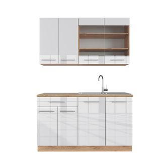 Vicco Cocina Para Solteros Fame-line, Blanco Brillo Intenso/roble Dorado, 140 Cm, Et Roble
