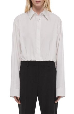 Helmut Lang Crop Gathered Long Sleeve Cotton Shirt in White at Nordstrom, Size Xx-Small