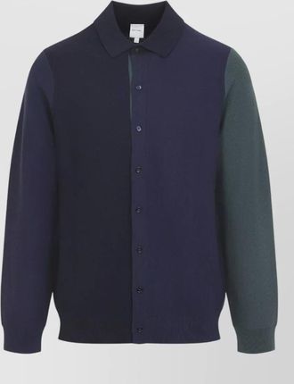Paul Smith merino wool textured knit polo cardigan