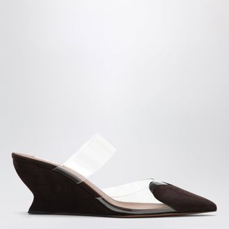 Alaia Heart 60 Brown Leather Wedge Mules