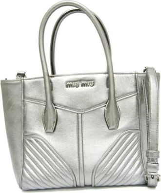 Miu Miu Tweedehands leren handtassen - Dames - Vintage Handtas - Grijs - ONE Size - Vintage