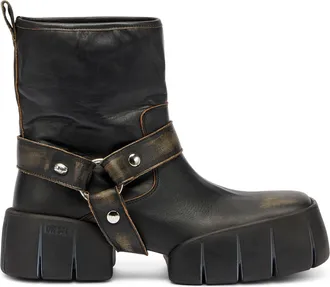 Diesel D-Tex - Biker boots in distressed leather - Boots - Man - Brown