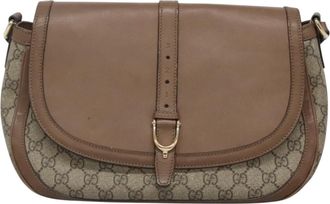 Gucci Stirrup Beige Canvas Shoulder Bag (Pre-Owned)