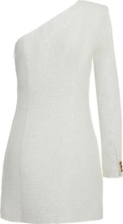 Alessandra Rich Womens Mini Knitted Dress With Decorative Buttons White Polyamide