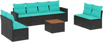 vidaXL Set De Sof&aacute;s De Jard&iacute;n 9 Pzas Con Cojines Rat&aacute;n Sint&eacute;tico Negro Vidaxl