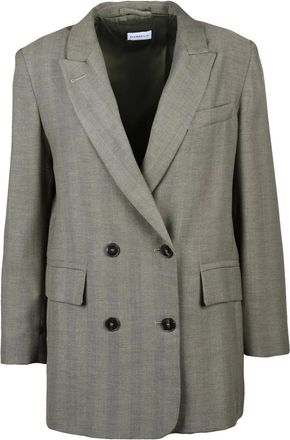 Marella Green Virgin Wool-Blend Double-Breasted Blazer