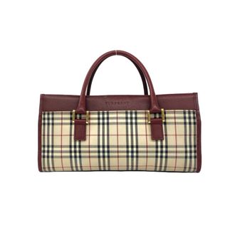 Burberry Beige Bordeaux Canvas Leather Handbag Tote Bag (Pre-Owned)