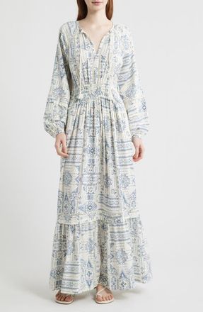 Pendleton Athena Long Sleeve Linen Blend Maxi Dress in Blue Laurel Grove at Nordstrom, Size X-Small