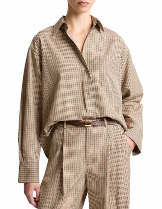 Vince Cropped Long Sleeve Shirt In Wheatstone Check