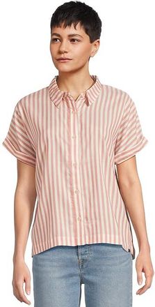 L.L.Bean Mountainside Shirt Short Sleeve Womens T Shirt Sienna Brick Wide Stripe : LG, Lyocell/Tencel