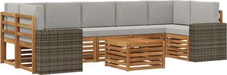 vidaXL Set Di Divani Da Esterno 8 Pz Naturale E Grigio Chiaro Vidaxl