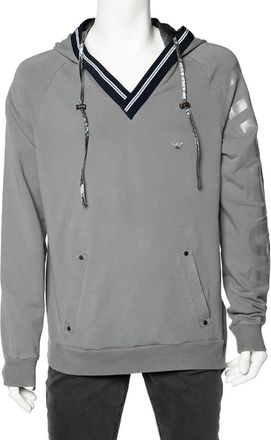 Emporio Armani Grey Cotton Knit Contrast Trim Hooded Sweatshirt 3Xl