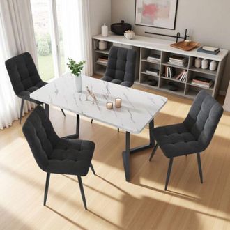 OEM Sillas De Comedor - Juego De 4 - Ergon&oacute;micas - Terciopelo Gris - Dise&ntilde;o Escandinavo
