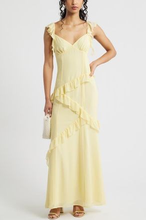 BP. Asymmetric Ruffle Tiered Maxi Dress in Yellow Begonia at Nordstrom, Size Xx-Small