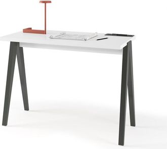 HERDASA Escritorio 629 De La Colecci&oacute;n Comp&aacute;s Blanco De Melamina Y Patas De Haya Grafito, De Herdasa