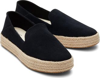 Toms Toms Carolina 100% Cow Womens Black Espadrilles Leather - Size UK 6