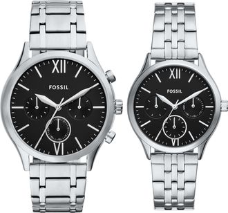 Fossil Mens Fenmore 44mm Multifuntion, Silver-Tone Alloy Watch Set