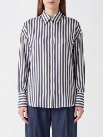 Brunello Cucinelli Camicia a righe in pura seta con colletto francese