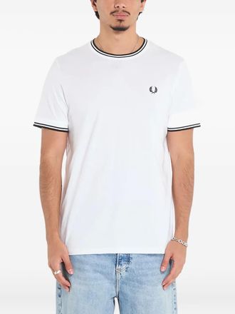 Fred Perry Katoenen T-shirt met gestreepte hals - Wit
