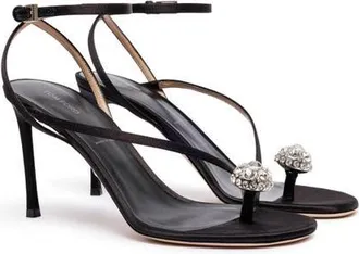 Tom Ford Cassia Strass Toe Post Sandal in Black/crystal at Nordstrom, Size 36