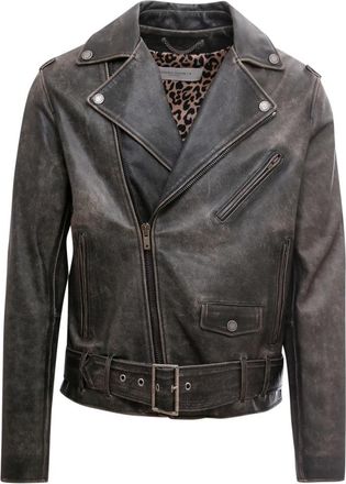Golden Goose Zwarte Leren Asymmetrische Ritsjas - Heren - Leren en Su&egrave;de Jassen - Zwart - L - Polyester - Jassen
