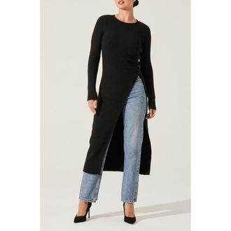 ASTR the Label High Slit Long Sweater in Black at Nordstrom Rack, Size Small