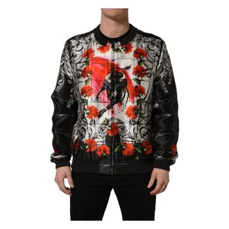 Dolce & Gabbana Bomber Jackets, male, Multicolor, Size: 5XL Majolica Bull Print Bomber Jacket