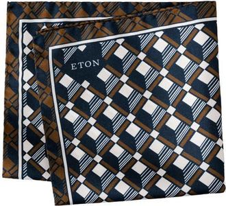 Eton Geometric Print Silk Twill Pocket Square in Navy at Nordstrom
