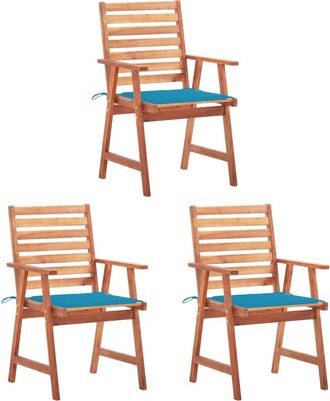 vidaXL Vidaxl - Sillas Comedor De Jard&iacute;n 3 Uds Madera Maciza Acacia Y Cojines