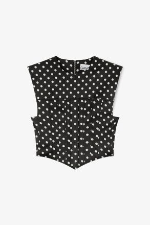 Ganni Polka-Dot Satin Corset Top - Size 10/12 Black