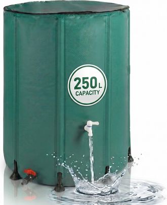 Relaxdays Relaxdays Dep&oacute;sito De Agua Plegable, 250l, Jard&iacute;n Y Balc&oacute;n, 2 Grifos, Rebosadero, Tapa Con Rejilla Antihojas, Pvc, Verde