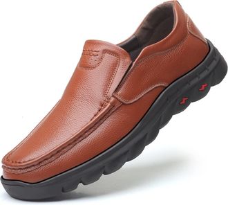 Generic Mens Loafers Shoe Stitching Details Breathable Genuine Leather Comfortable Flexible Lightweight Outdoor Party Slip-on(Brown,6.5 UK)