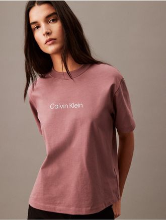 Calvin Klein Womens Standard Logo Boxy Fit Crewneck T-Shirt - Pink - XS