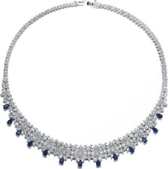 Rachel Glauber White Gold Plated with Sapphire Blue Cubic Zirconia Necklace
