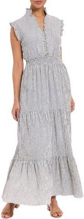 London Times Stripe Ruffle Sleeveless Tiered Maxi Dress in Persian Jewel at Nordstrom Rack, Size 10