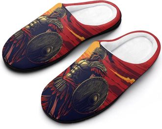 Generic Ancient Greek Spartan Mens House Slippers Memory Foam Washable Cotton Slip on Home Shoes