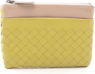 Bottega Veneta Beige Green Leather Coin Purse/Coin Case (Pre-Owned)