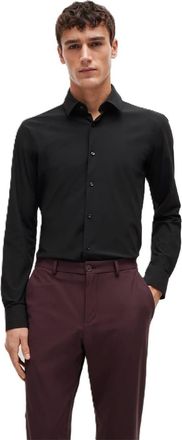 HUGO BOSS Mens Slim Fit Collared Neck Long Sleeve Oxford Shirt in Black - Size 15.75 inch